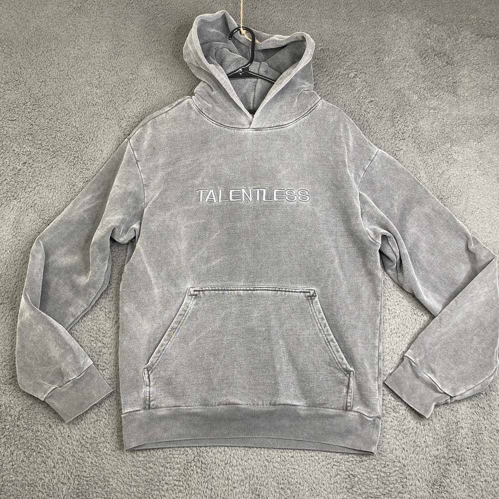 Talentless Hoodie Mens Small Gray Embroidered Circle Logo Pullover Sweatshirt